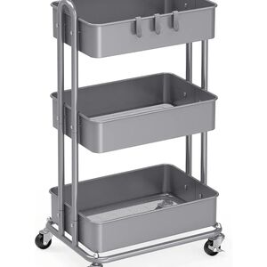 Gray 3-Tier Rolling Storage Cart